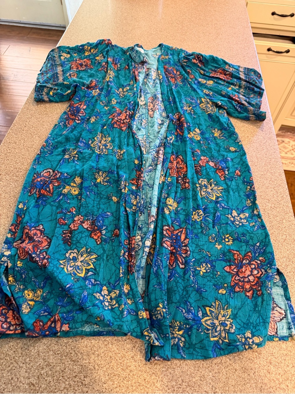 Maurices Teal Floral Open Front Kimono